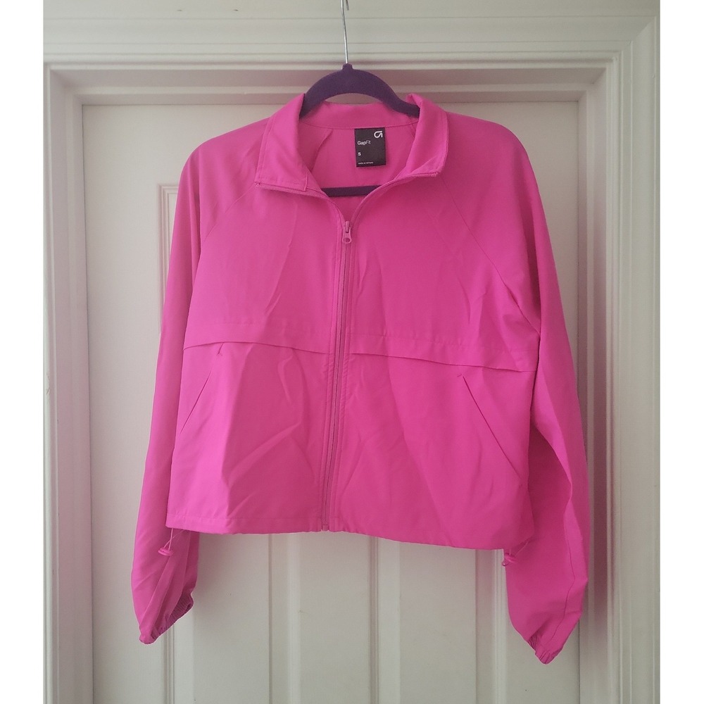 GapFit Womens Neon Pink Cropped Full Zip Windbreaker Jacket Small